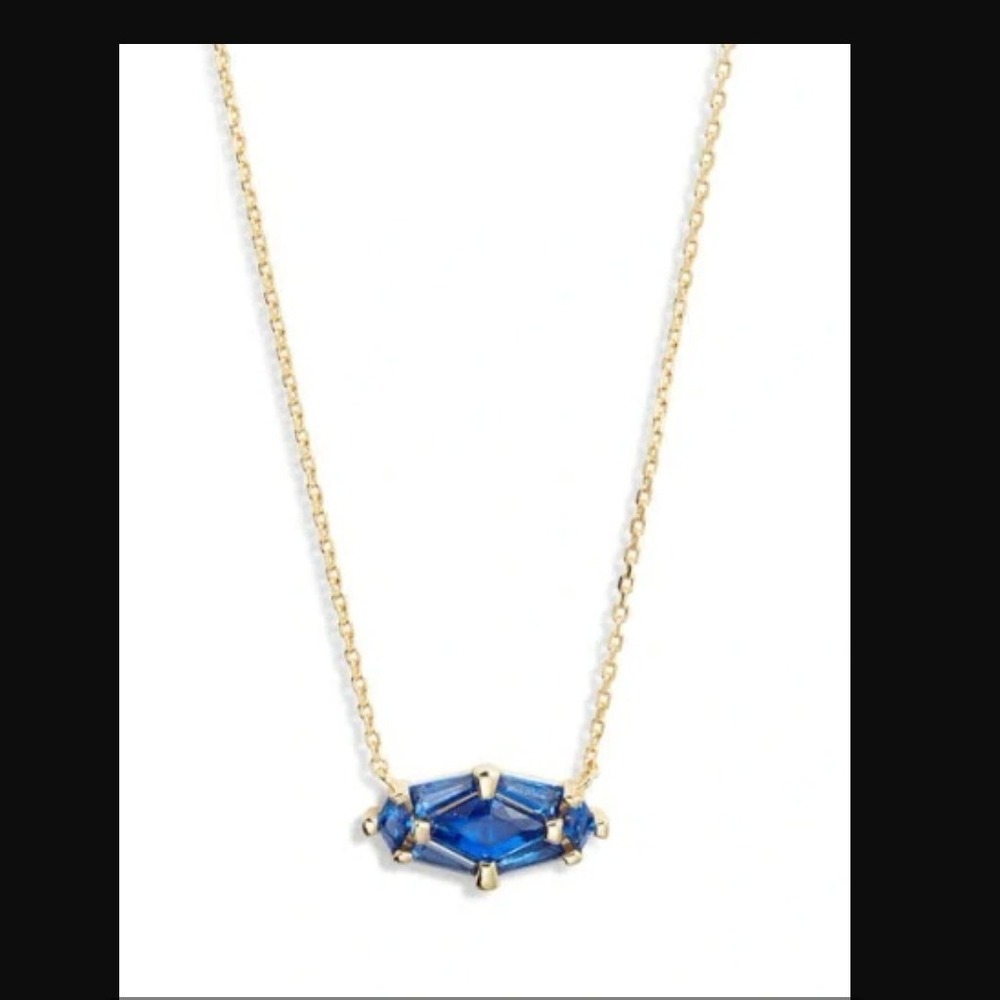Kendra Scott Lindy Rae Blue Crystal Gold Tone Pendant Necklace with Dust Bag